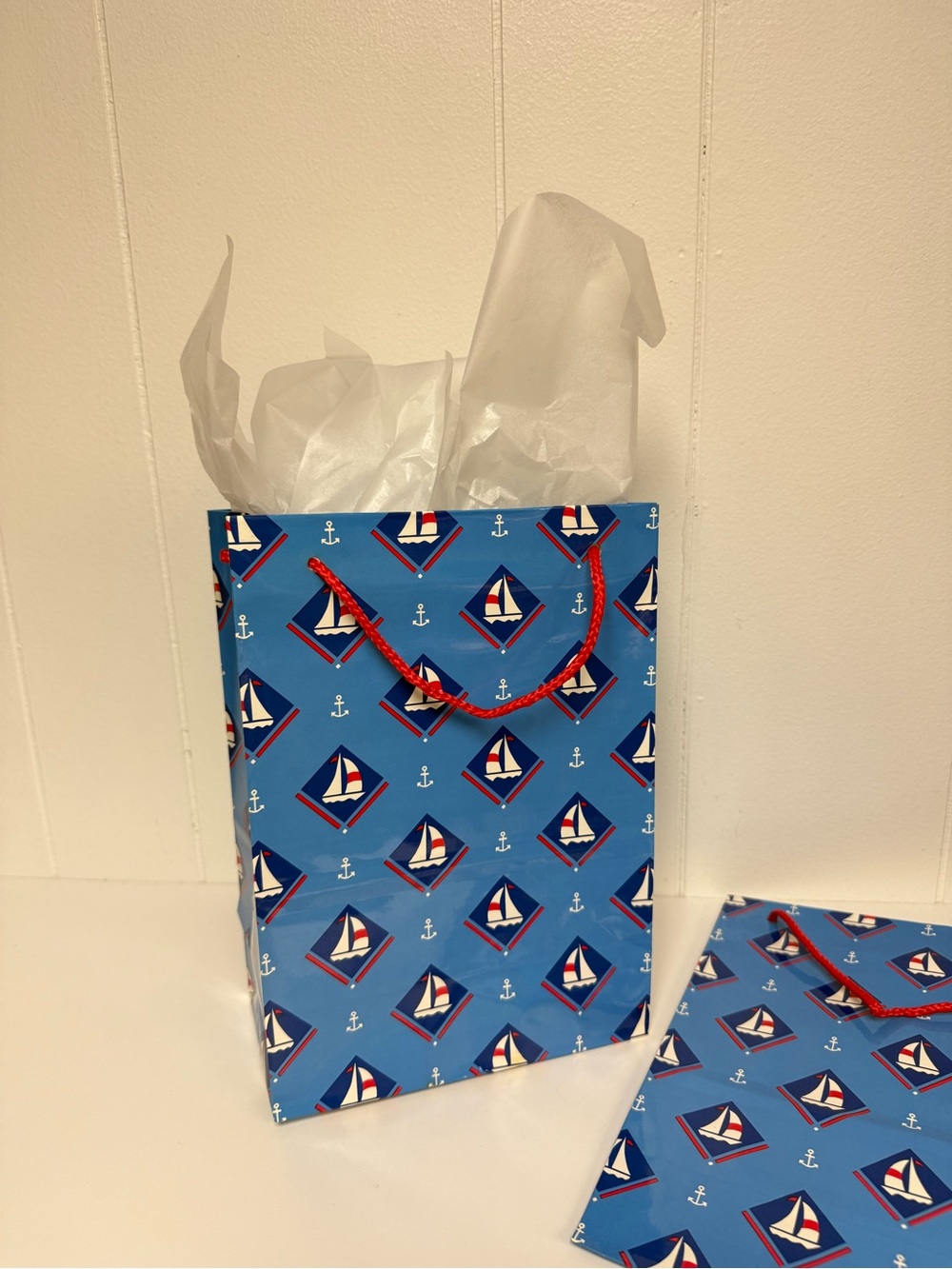 Vintage American Greetings Blue Nautical Sailboat Gift Bags (2 Bags) Gift Wrap